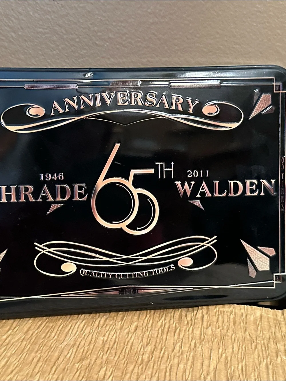 Schrade-Walden 65th Anniversary Tin with Peach Seed Bone Handle Knife and Sheath
